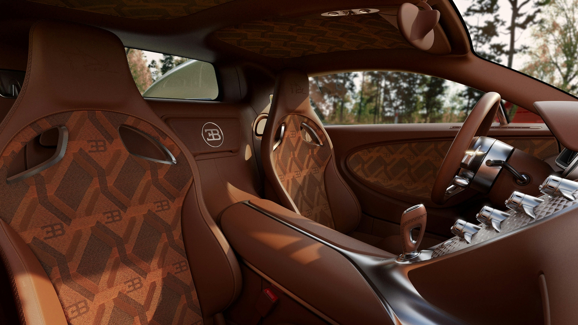 Bugatti Veyron Interior shot of the driver and passenger set