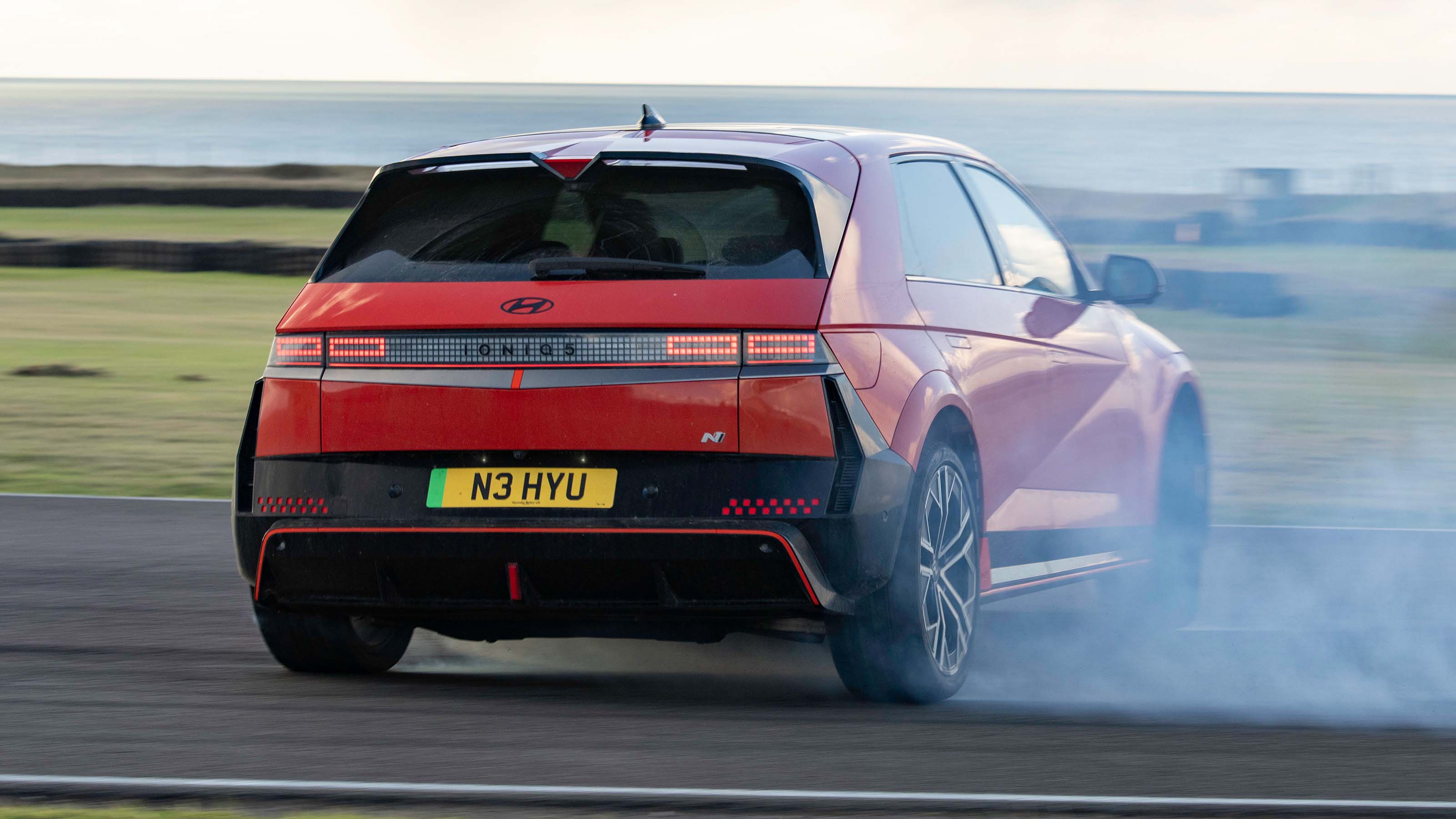 Hyundai Ioniq 5 N exterior rear three quarter drifting